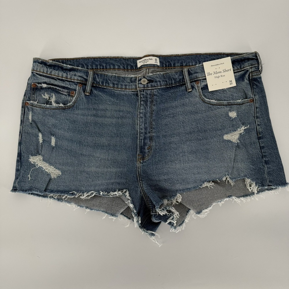 ABERCROMBIE & FITCH The Mom Short High Rise Denim Cut Off NWT Sz 36 / 22